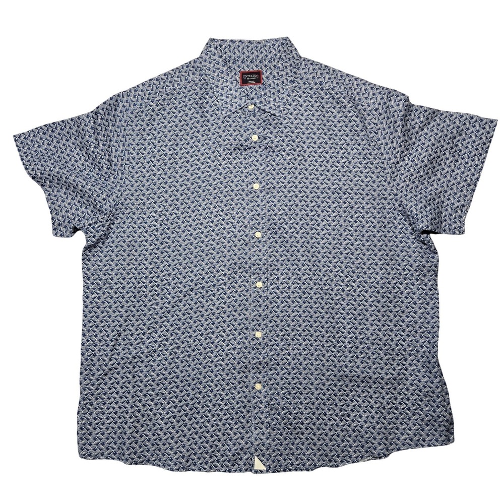 UNTUCKit Shirt Mens 2XL Blue Geometric Short Sleeve Button Up Linen Casual